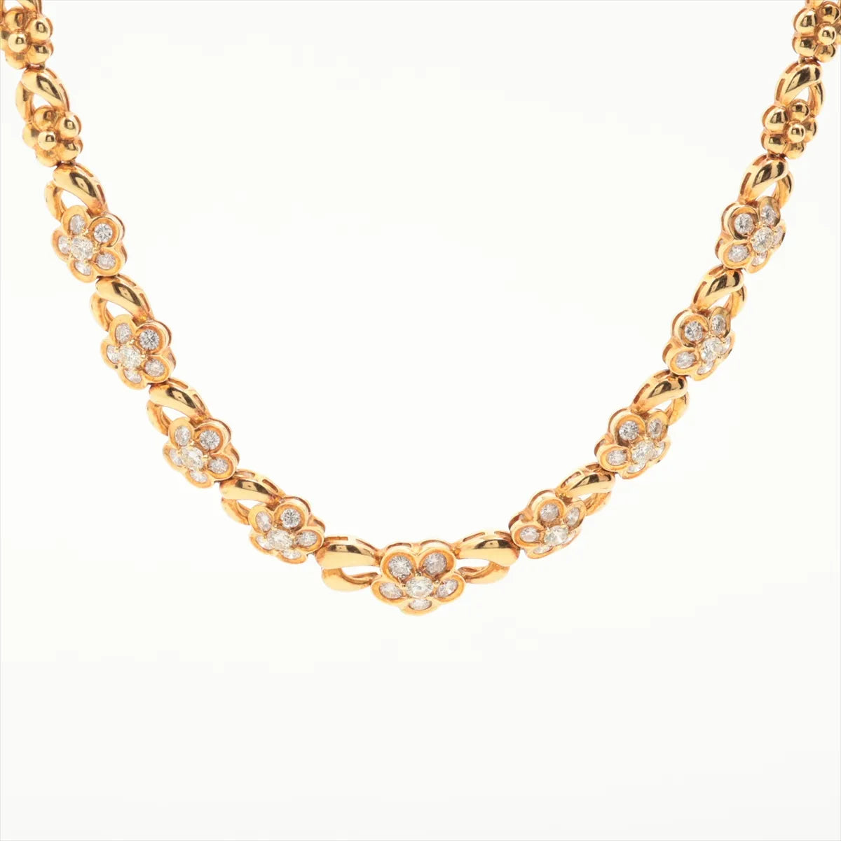 Diamond Flower Station Necklace Yellow Gold