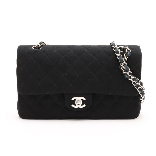 Chanel CC Logo Matelasse 25 Cotton Double Flap Double Chain Bag Black
