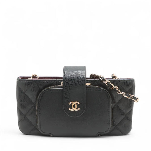 Chanel CC Logo Matelasse Caviar Skin Chain Shoulder Bag Black