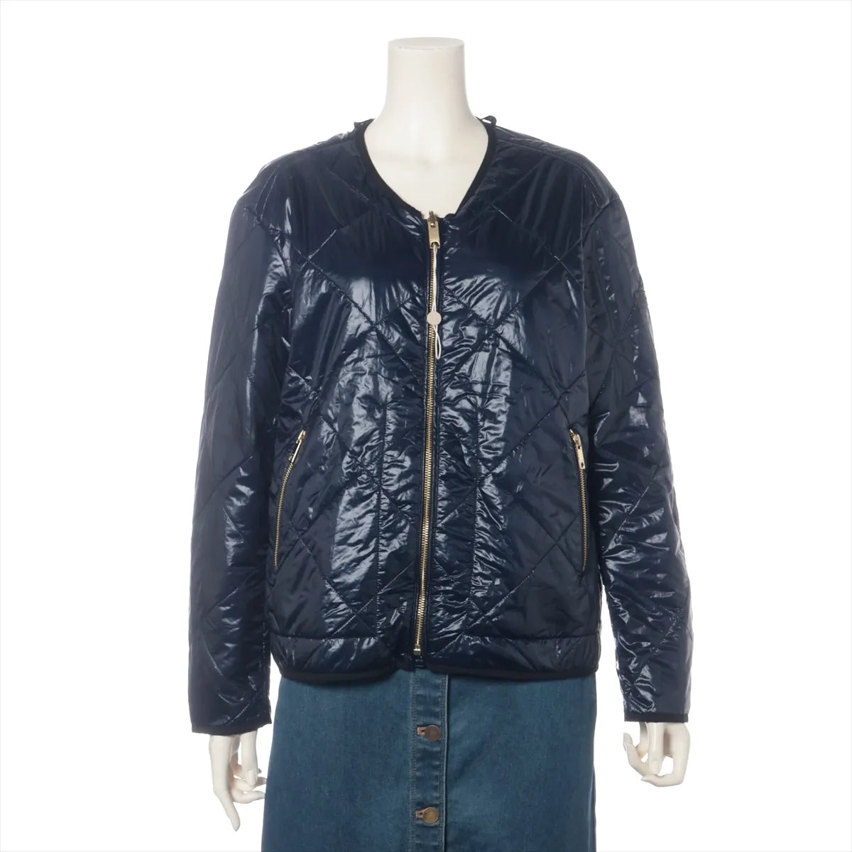 Burberry Glossy Leather Bomber Insulated Jacket Navy Blue