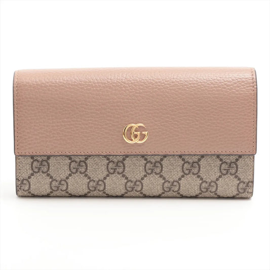 Gucci GG Marmont Bi-color Continental Leather Wallet Dusty Pink x Beige