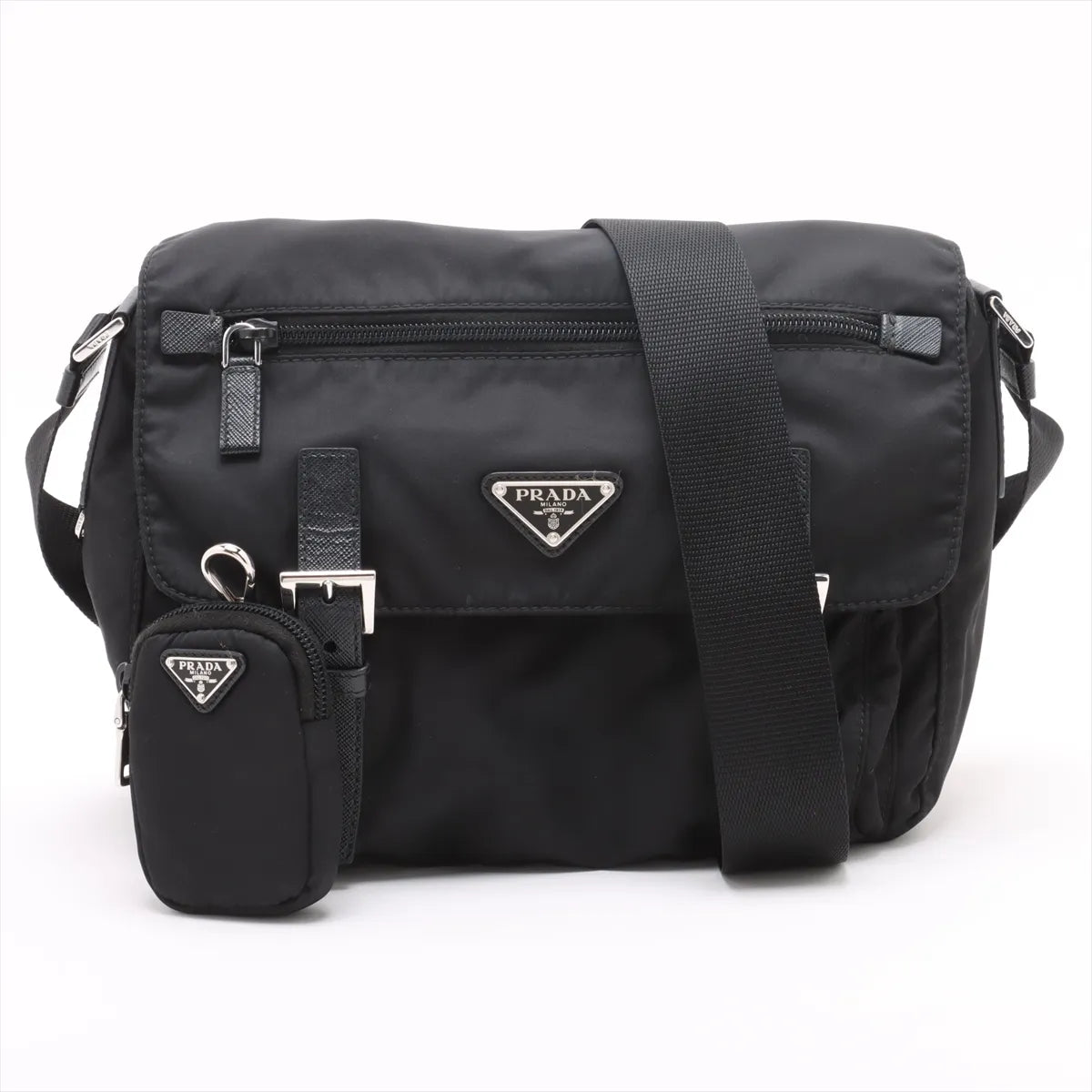Prada Tessuto Nylon Leather Shoulder Bag Black