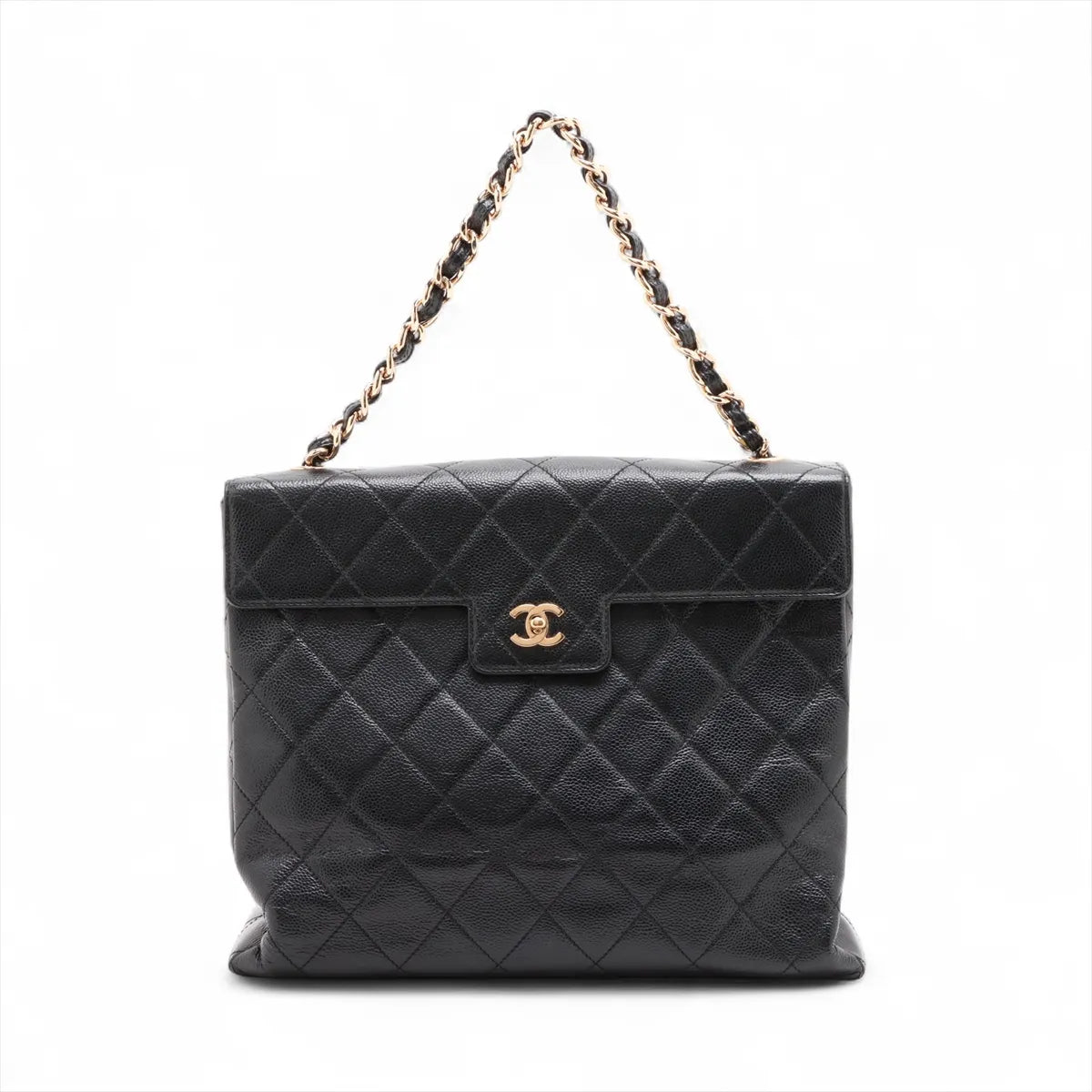 Chanel CC Logo Matelasse Caviar Skin Chain Shoulder Bag Black