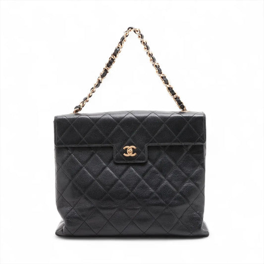 Chanel CC Logo Matelasse Caviar Skin Chain Shoulder Bag Black