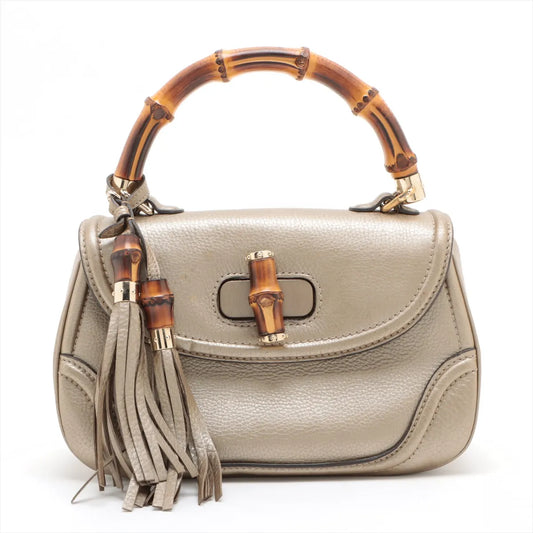 Gucci New Bamboo Leather Handbag Gold
