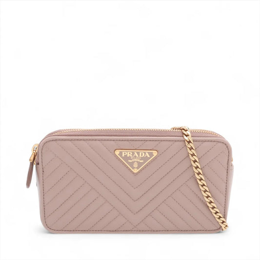 Prada Nappa Impuntu Leather Chain Wallet Pink Beige