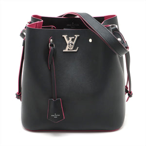 Best Louis Vuitton LV Logo Lockme Bucket Shoulder Bag Black Fuchsia