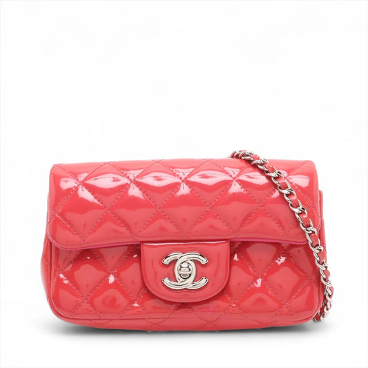 Chanel CC Logo Mini Matelasse 17 Patent Leather Single Flap Single Chain Bag Hot Pink