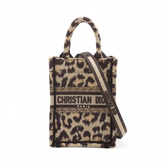 Christian Dior Leopard Vertical Book Tote Canvas Two-Way Handbag