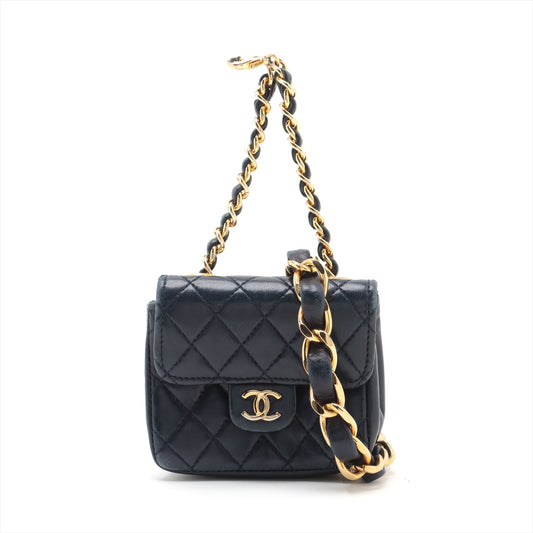 Chanel CC Logo Mini Matelasse Lambskin Chain Shoulder Bag Navy Blue