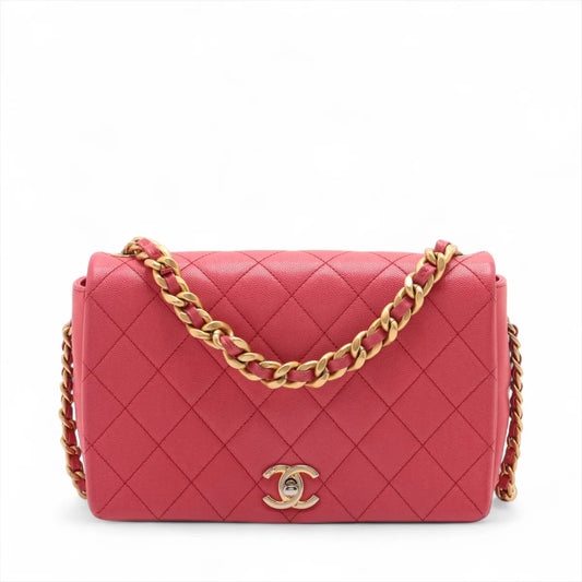Chanel CC Logo Matelasse Caviar Skin Chain Shoulder Bag Pink