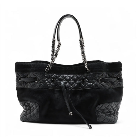 Chanel Matelasse Harako Vintage Calf Chain Tote Bag Black