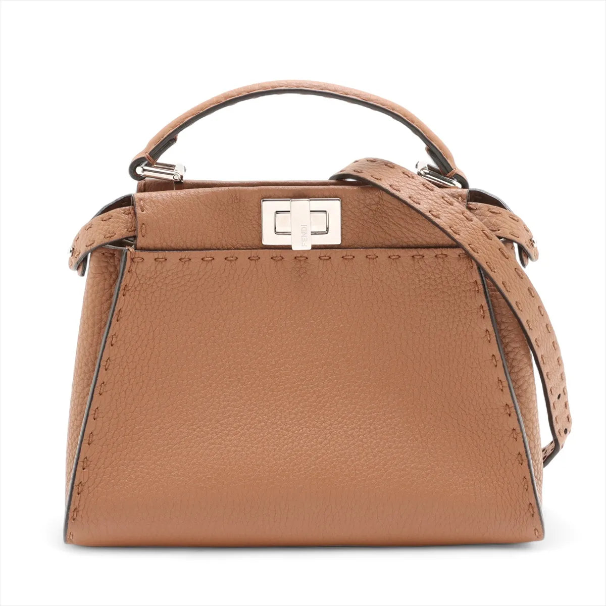 Fendi Selleria Mini Peekaboo Leather Two-Way Handbag Brown