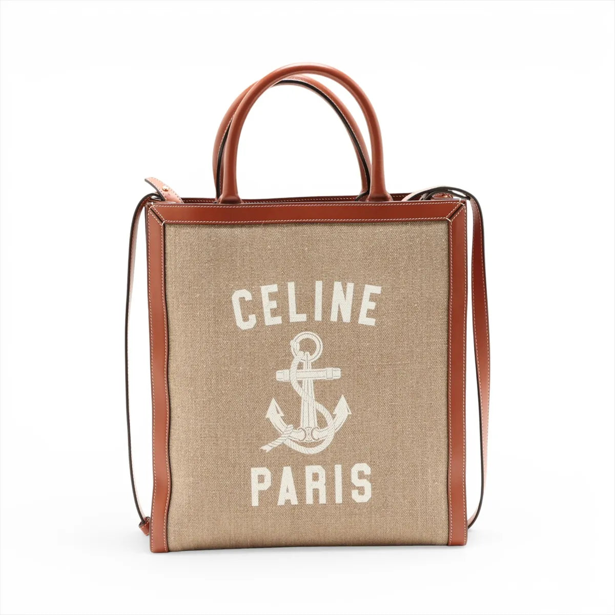 Celine Vertical Cabas Canvas Leather Two-Way Handbag Brown