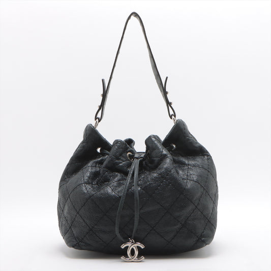 Chanel CC Logo Wild Stitch Leather Drawstring Shoulder Bag Black