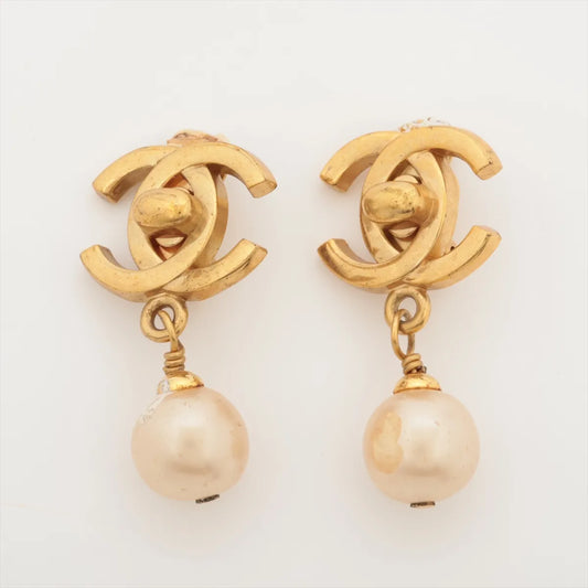 Chanel CC Logo Twist Lock Pearl Drop Earring