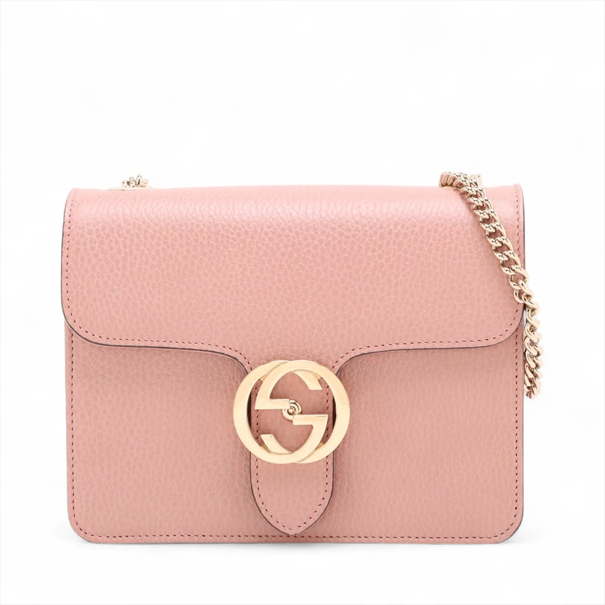 Gucci Interlocking G Leather Chain Shoulder Bag Pink