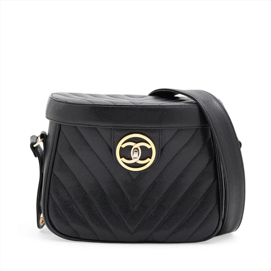 Chanel Chevron Caviar Skin Chain Vanity Shoulder Bag Black