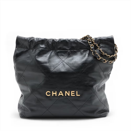 Chanel 22 Shiny Calfskin Small Shoulder Bag Black
