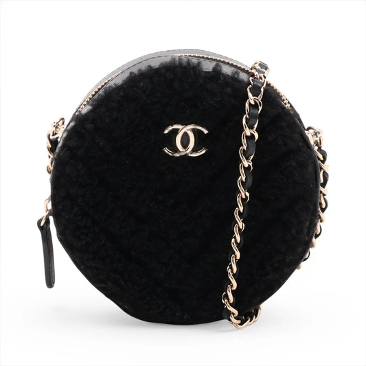 Chanel CC Round Chevron Boa x Lambskin Chain Shoulder Bag Black