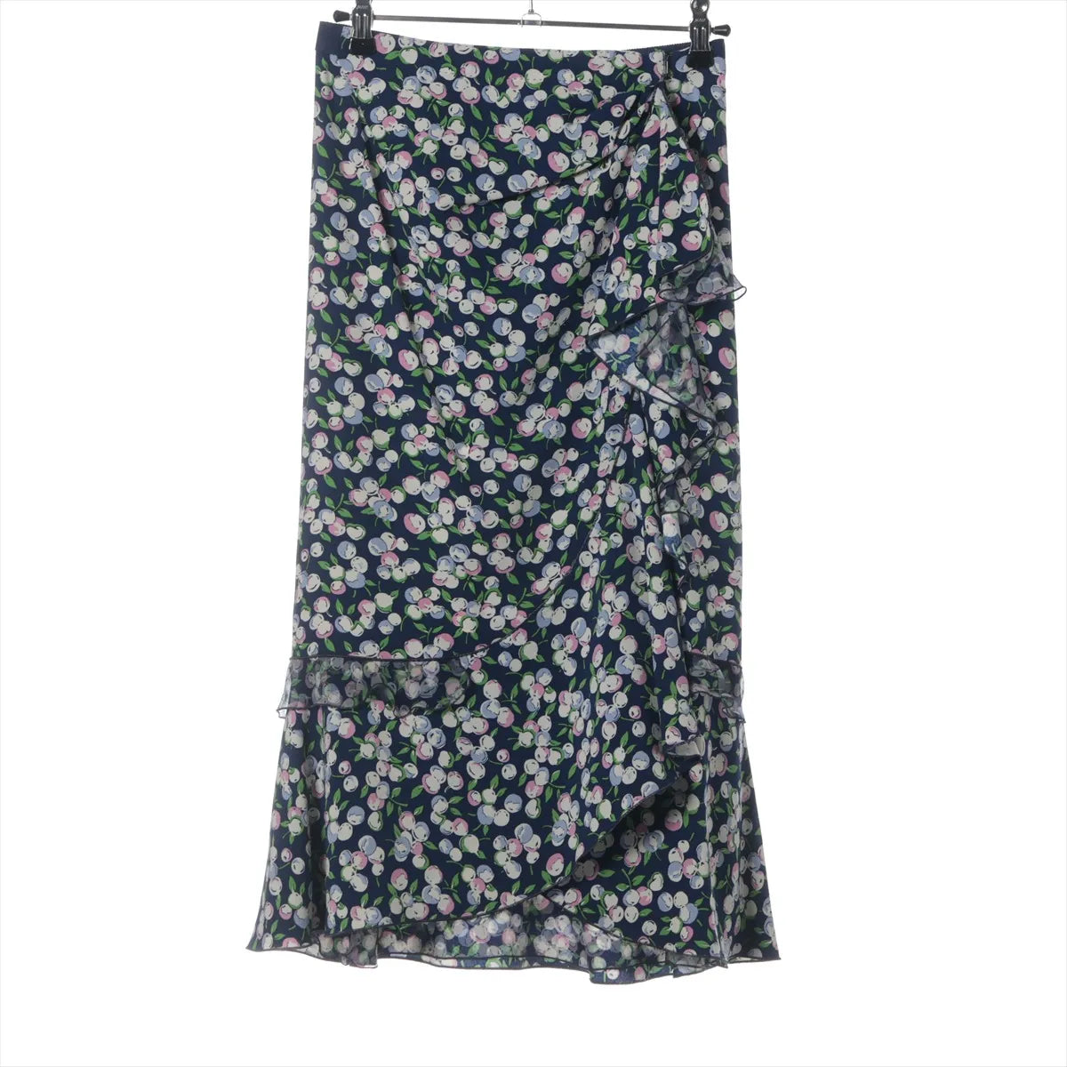 Louis Vuitton Floral Silk Acetate Skirt Navy Blue