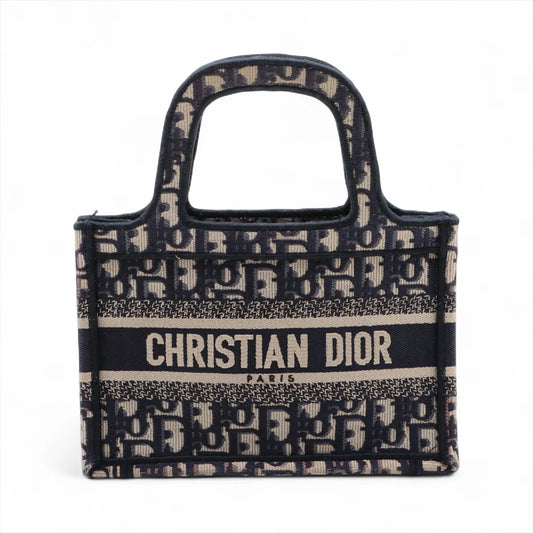 Christian Dior Oblique Canvas Mini Book Tote Navy Blue