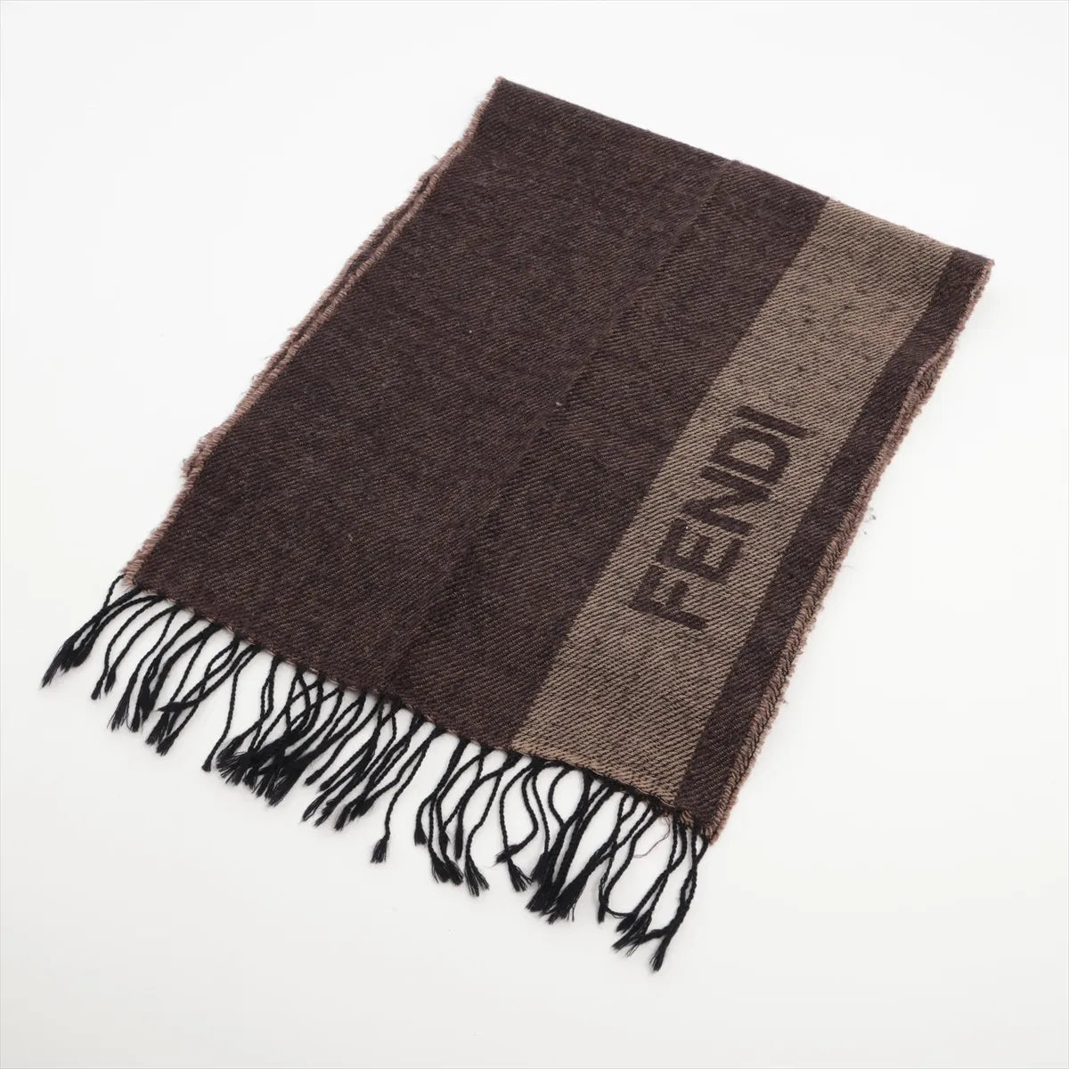 Fendi Logo Wool Scarf Brown x Beige