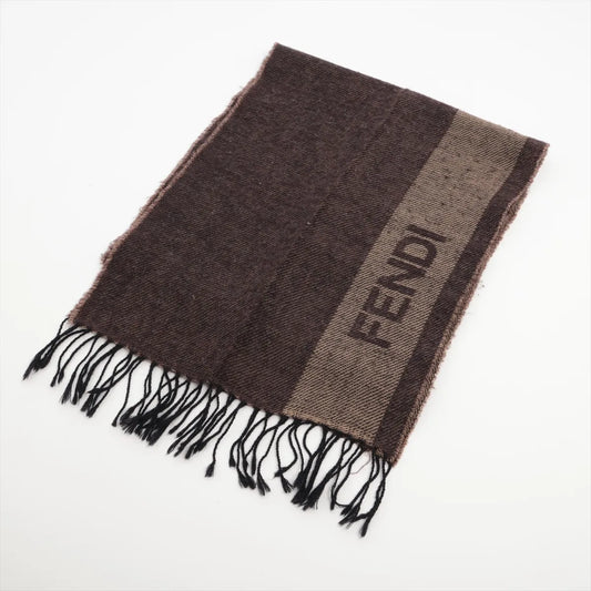 Fendi Logo Wool Scarf Brown x Beige