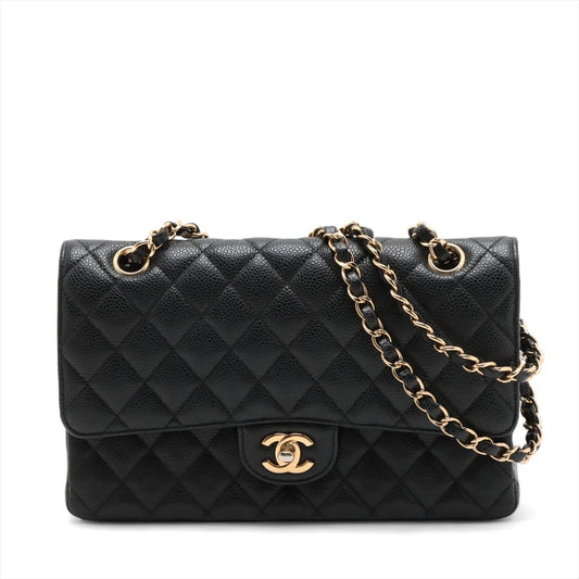 Chanel CC Logo Matelasse Caviar Skin Double Flap Double Chain Bag Black