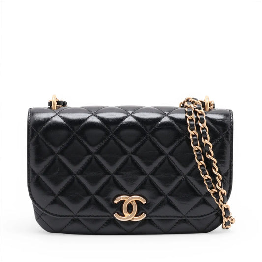 Chanel CC Logo Matelasse Lambskin Wallet on Chain Shoulder Bag Black