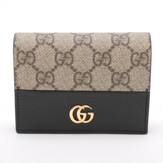 Gucci GG Marmont Bi-color Leather Compact Wallet Black x Beige