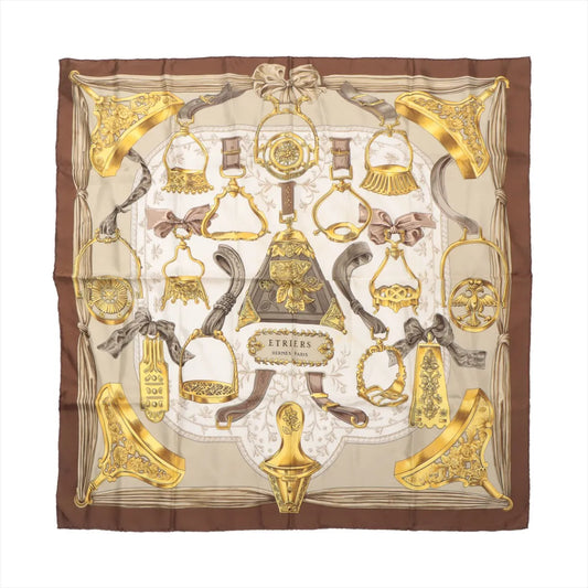 Hermès Carré 90 d'Etriers Stirrup Silk Scarf Brown