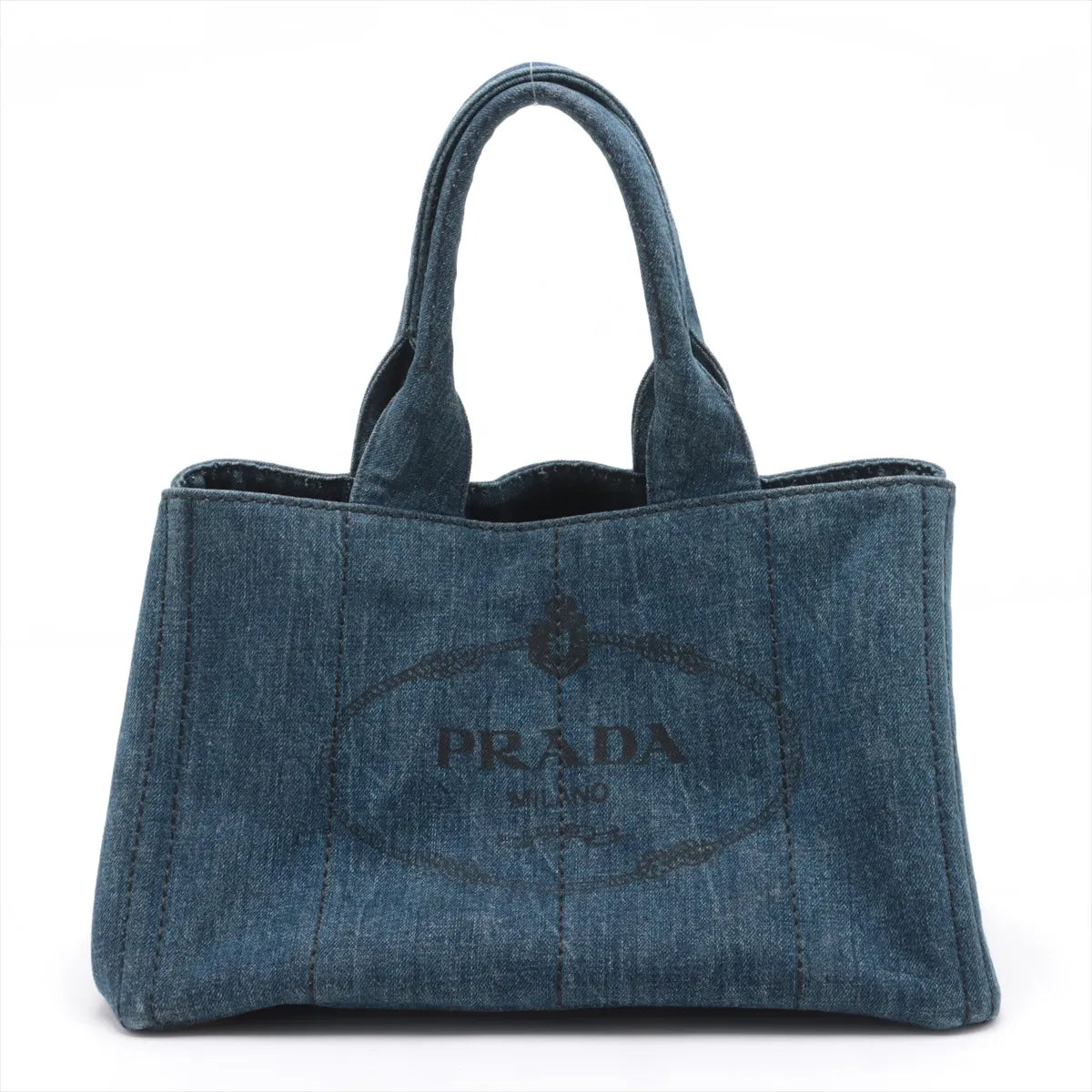 Prada Canapa Denim Tote Handbag Blue