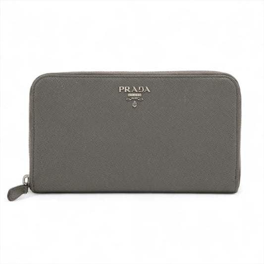 Prada Saffiano Leather Zip Round Wallet Gray