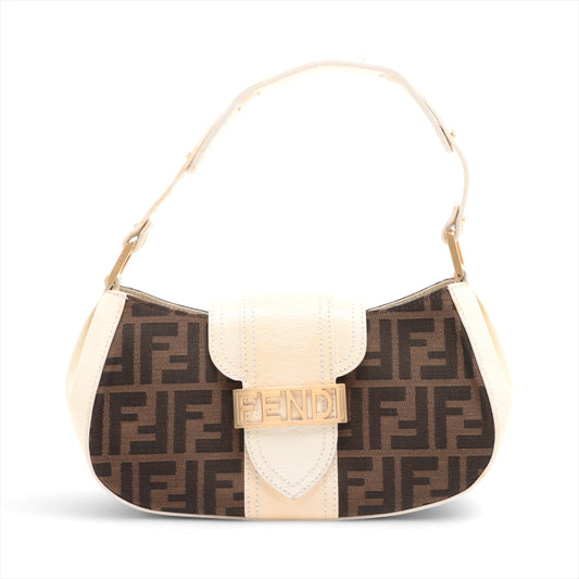 Fendi Zucca Canvas Leather Shoulder Bag Brown x White