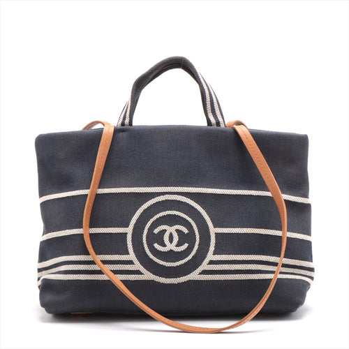 Chanel CC Logo Denim Leather Two-Way Tote Handbag Navy Blue