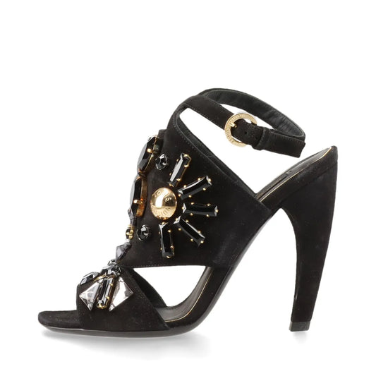 Louis Vuitton Cut Out Crsytal Suede Sandal Black