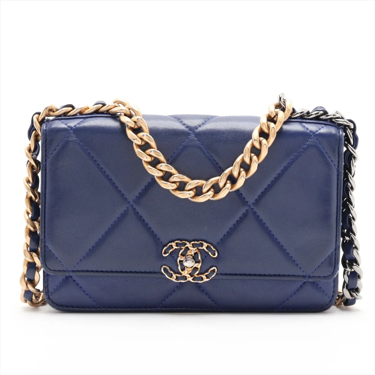 Chanel CHANEL 19 Lambskin Wallet on Chain Blue