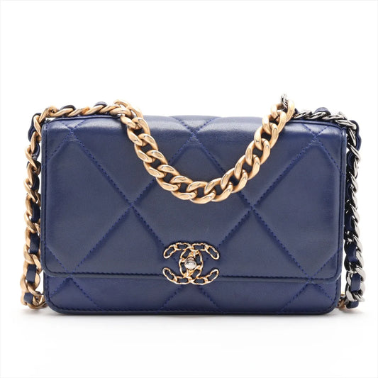 Chanel CHANEL 19 Lambskin Wallet on Chain Blue