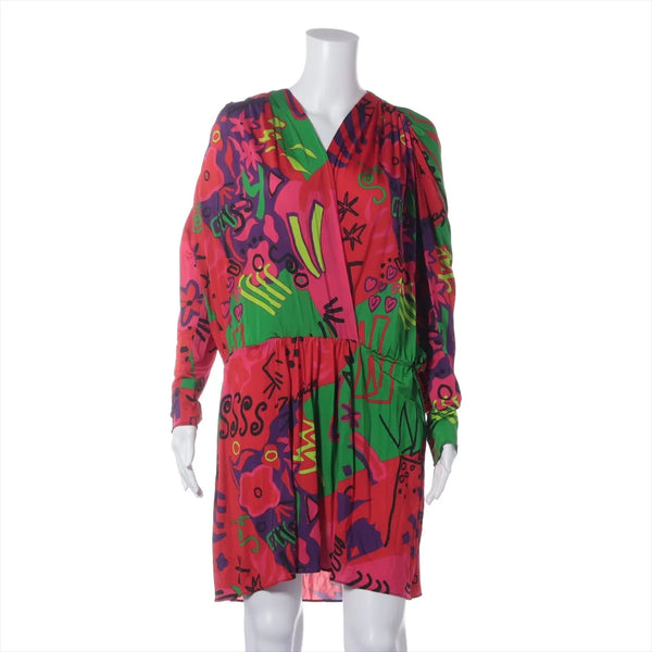 Balenciaga Rayon Long Sleeve Dress Multicolor