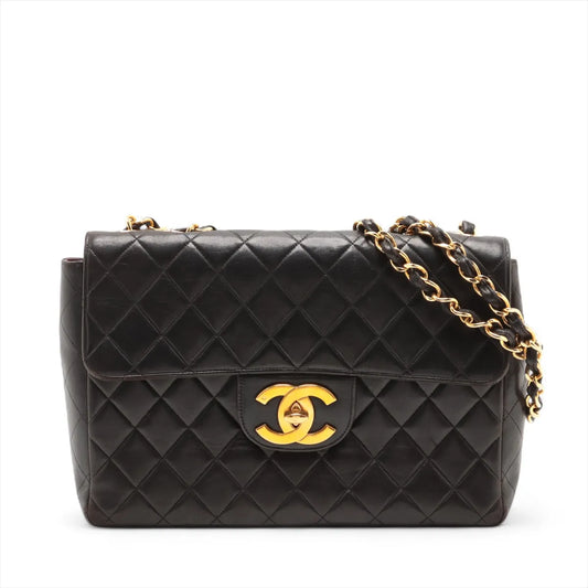 Chanel Dekamatrasse 30 Large Lambskin Double Flap Double Chain Bag Black