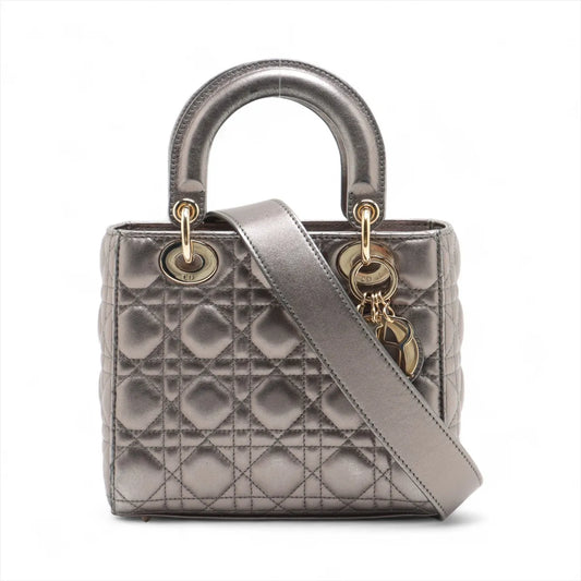 Christian Dior My Lady Dior Cannage Shoulder Bag Metallic Gray