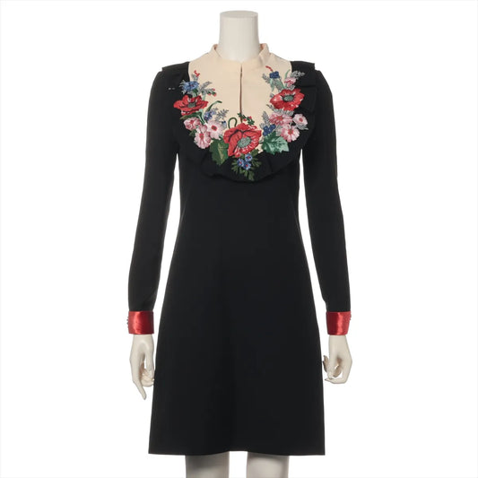 Gucci Floral Wool Long Sleeve Dress Black