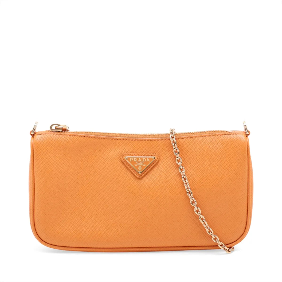 Prada Saffiano Leather Chain Shoulder Bag Orange