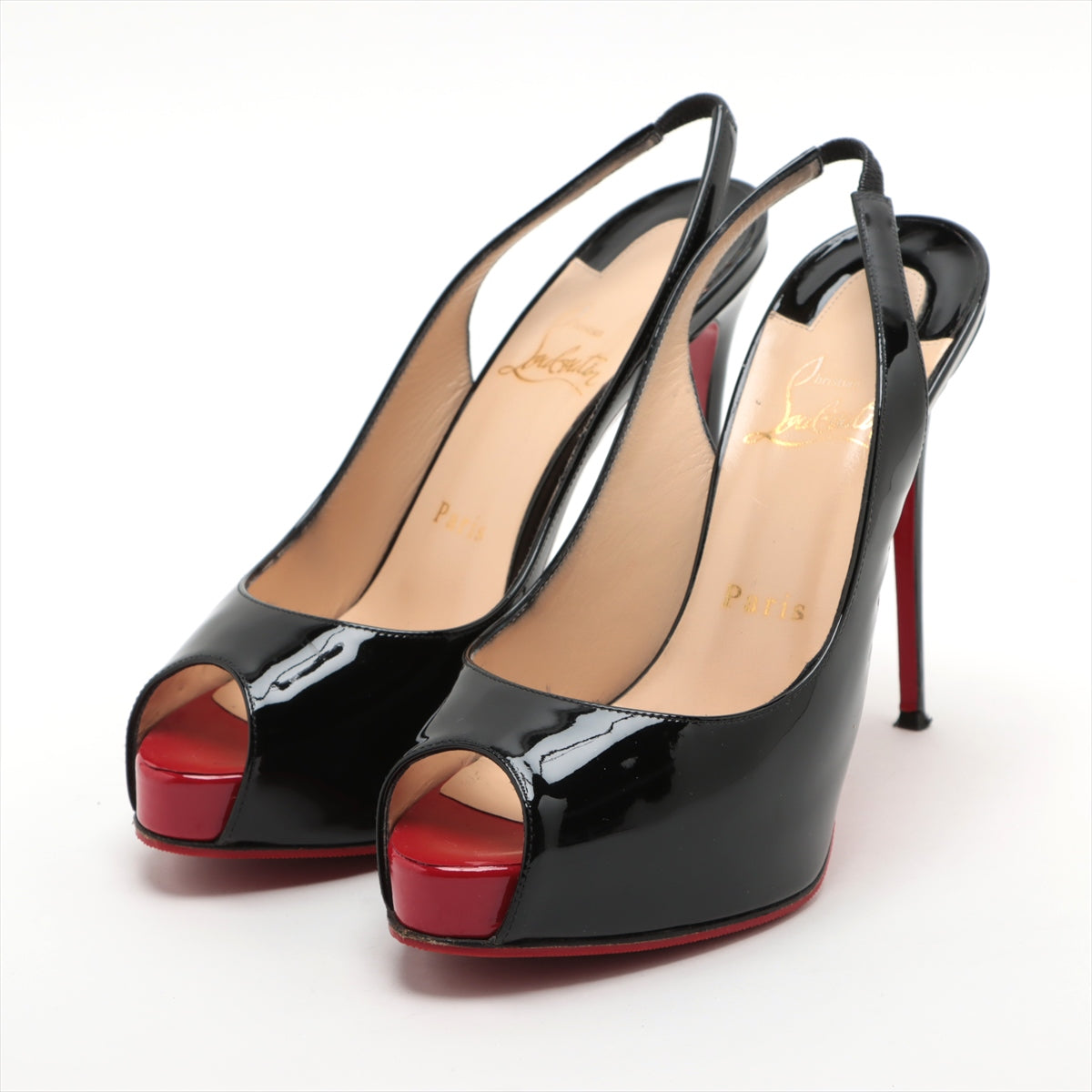 Christian Louboutin Patent Leather Open-toe Sling Back Pump Black