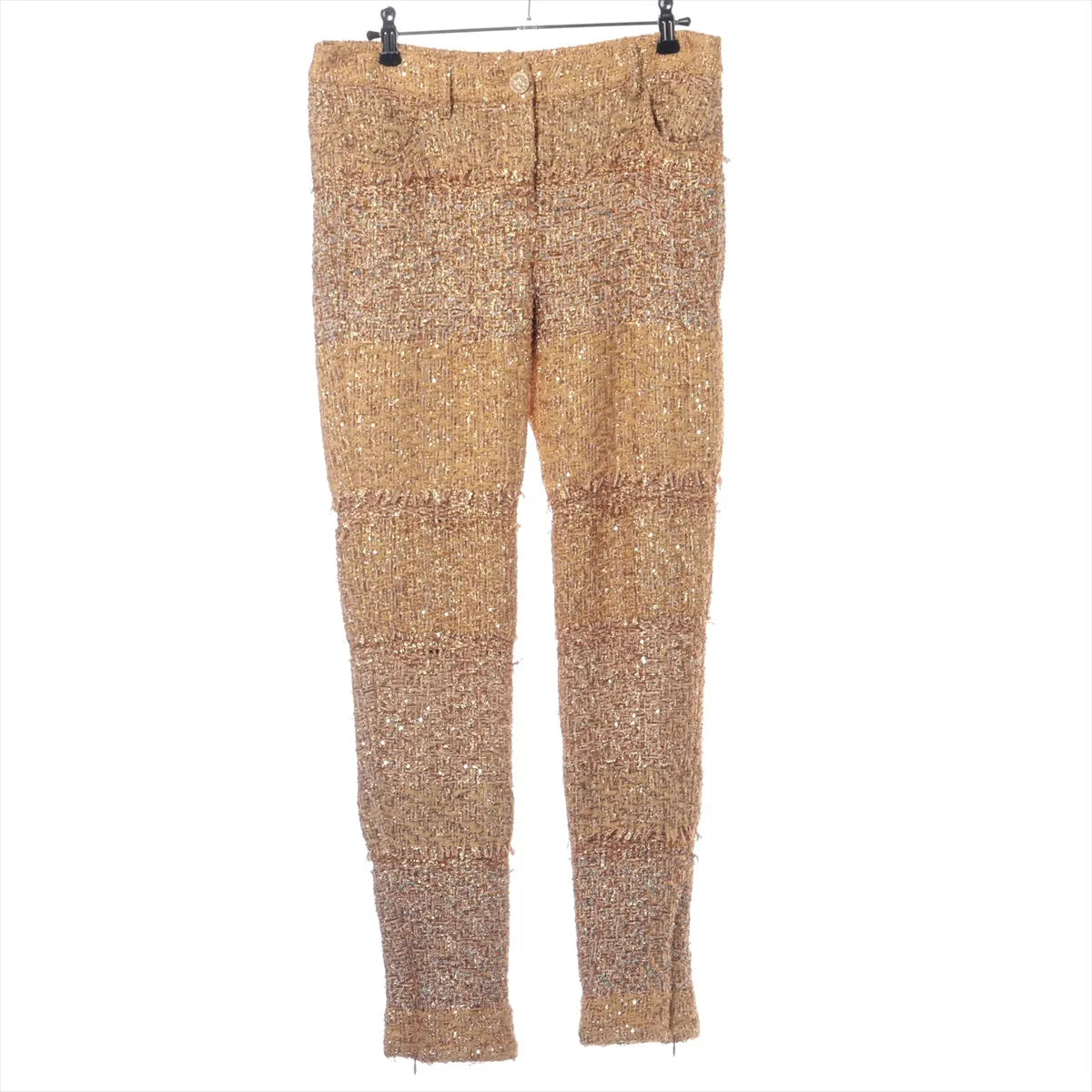 Chanel CC Logo Button Shimmer Polyester Pants Gold