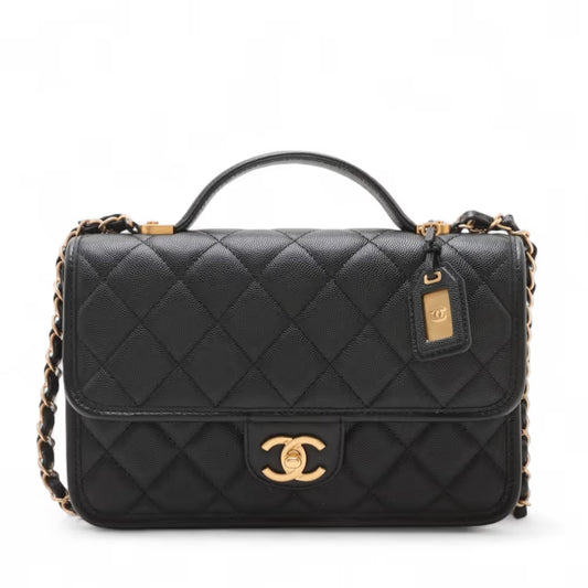Chanel CC Logo Matelasse Caviar Skin Two-Way Shoulder Bag Black