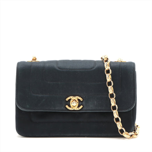 Chanel CC Logo Satin Single Flap Single Chain Shoulder Bag Black * PREORDER *