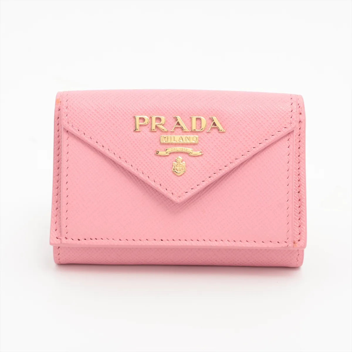 Prada Saffiano Metal Leather Trifold Compact Wallet Pink