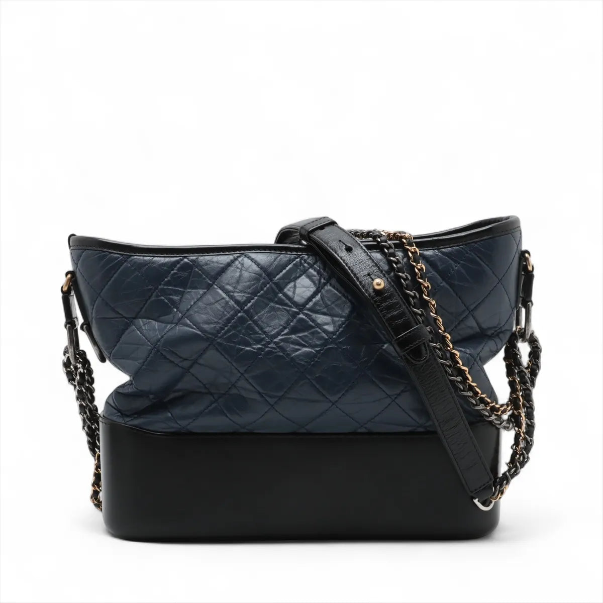 Chanel Vintage Gabrielle Doo Calf Chain Shoulder Bag Navy Blue x Black